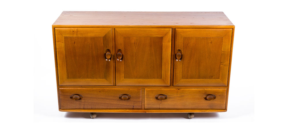 Ercol sideboard following refinishing. Close up detail of top joints